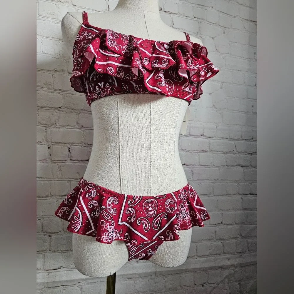 River Island Ruffled Red Bandana Print Bikini | 6 Top | 4 Bottom | NWT - Picture 3 of 10